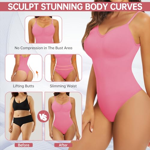 Xnova Damen Shapewear Stringbody Bodysuit, Shaping Body Thong Sculpting Korsett Bauchweg, Tank Top Jumpsuit Figurformender Body Shaper mit Verstellbare Träger (Rosa, M)