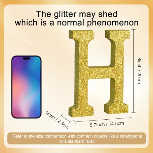 Image of TONIFUL 8 Inch Gold Glitter Letter H Table Centerpiece A-Z Gold Birthday Party Decorations,Gold Alphabet H for Birthday,Chrismas,Graduation,Bridal Shower,Wedding,Anniversary Party Supplies