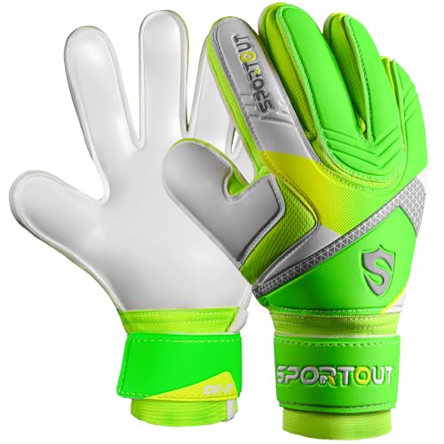 Sportout Kids Goalkeeper Gloves, Soccer Gloves with Double Wrist Protection and Non-Slip Wear Resistant Latex Material to Prevent Injuries (Green3, 6)
