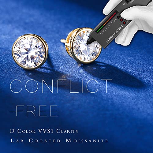 Bezel Setting Moissanite Earrings for Women, 0.5-3ct D Color VVS1 Clarity Lab Created Diamond Earrings 14K White Gold Vermeil S925 Sterling Silver Friction Back Moissanite Stud Earrings for Women3