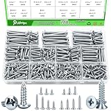 Ruibapa 288PCS Screws Assortment Kit,Self Tapping Wood Screws #4/#6/#8/#10 Screw Assortment Kit,Round Head Screws Length 3/8' to 2',Sheet Metal Screws Assorted