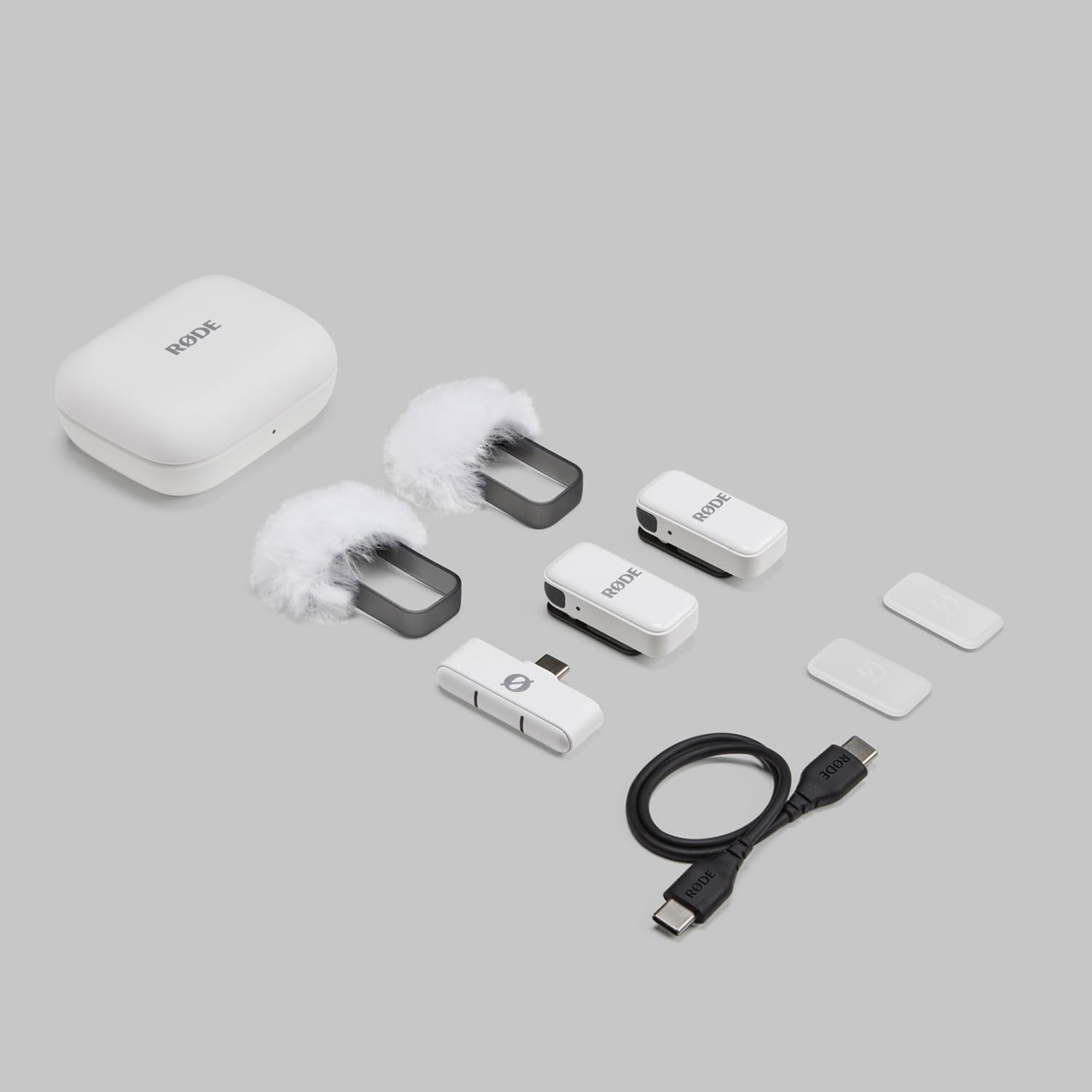 Rode bezprzewodowy mikro-bezprzewodowy system mikrofonu USB-C biały z adapterem ręczny interview biały i chusta keepdrum