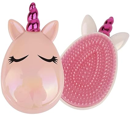 ExcluZiva Gallery Pack of 1 Girls Unicorn Horn Hand Hair Brush Novelty Comb Detangler Anti-Static Soft Massage Women Hair Comb Kids Girls Hairbrush High Gloss Oval Shape (Unicorn Round Hairbrush)
