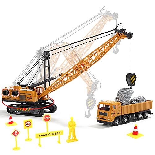 CUTE STONE Construction Vehicles Playset with Playmat, Kids Engineering Truck Set with Crane, Excavator, Tractor with 3 Interchangeable Parts, Cement, Truck, Educational Gift Toy for Toddlers Boys - Image 3