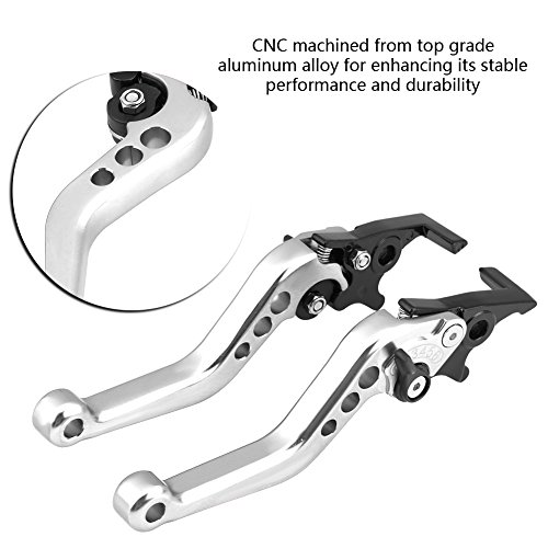Elerose pour levier de frein moto Poignée de Frein à Disque Double Moto, Scooter de Moto Universel Modifié CNC Double Levier de Frein à Disque en Alliage D'aluminium Réglable (1 Paire)(Argent) - Image 5
