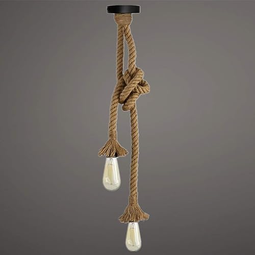 MQ Lámpara colgante de cuerda de cáñamo vintage, lámpara colgante de dos cabezales, cable de linterna de 3.3 pies, enchufe E26 E27, accesorio de