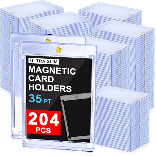 YZtree 204ct Magnetic Trading Card Holders: 35pt One Touch Card Holder, U-V Protection Hard Plastic 35 PT Magnetic Cards Case for Sports Game, Football, Baseball Cards - Ultra Slim