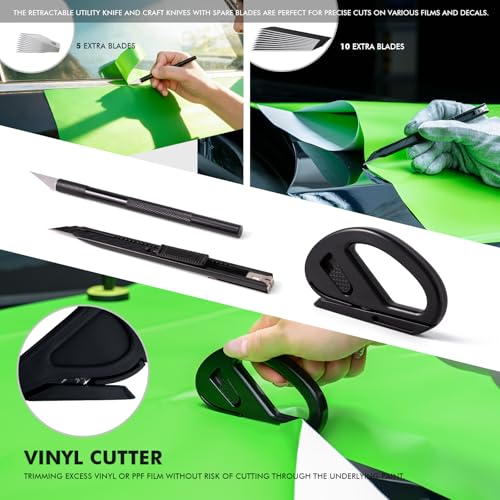 FOSHIO Vinyl Wrap Tool Kits Knife Less Tape 50m (164ft), Felt & Card Squeegee, PPF Squeegee & Tucking Tool, Exacto Knife, Plastic Scraper, Gloves, Magnets for Car Wraps Wrapping Window Tint Kit - Image 5