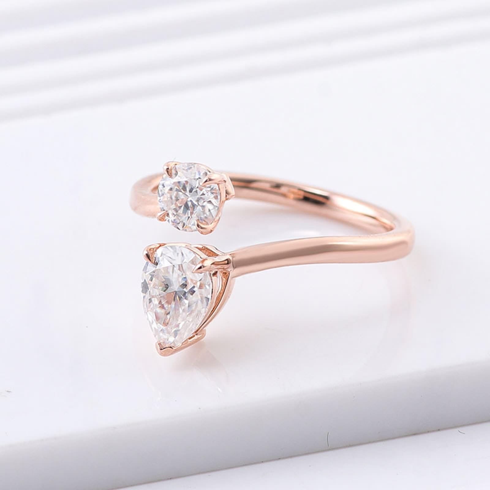 AMDXD Gioiello in vero oro rosa Au 375/585/750 - Fedi nuziali classiche con gocce di moissanite da 1 carati, anello 9 K/14 K/18 carati, oro rosa, misura 47-62