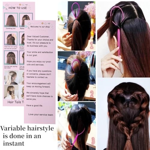 Schembo Topsy Tail Hair Tool Set - 6pcs Loop Styling Tool, Ponytail Pull Through, Two Sizes, 3 Colors (Pink/Purple/Blue) for Women, Girls & Kids - Image 7