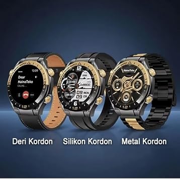 Premium Erkek Akıllı Saat, AMOLED Ekran, 3 Kordonlu, Siyah