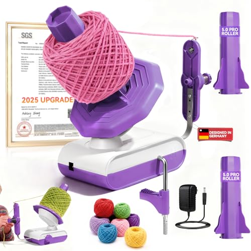 5.0 Upgraded Electric Yarn Winder【Top1 RPM German Motor】【SGS-Grade Precision Gears】Wool Yarn Ball Winder Compact Automatic for Crocheting Super Strong Tension, Ideal for Home and Studio (Purple White)