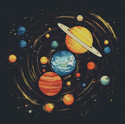 Solar System Counted Cross Stitch Kits,100% Cotton,300x300 Stitch, 54x54 cm Counted Universe Cross Stitch