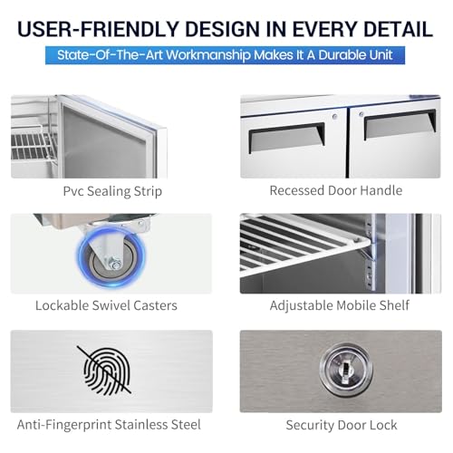 48" W 2 Door Refrigerator Sandwich Salad Prep Table Commercial Stainless Steel Fan Cooling Refrigerator with Cutting Board, 2 Shelves & 18 Pans for Restaurant, Bar, Shop-12.9 Cu.ft - Image 7