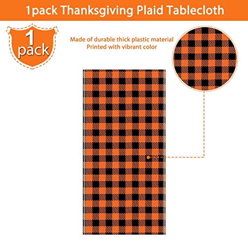 1 Pack Fall Orange Buffalo Check Plaid Tablecloth, Plastic Orange And Black Buffalo Plaid Table Cover Backdrop For Autumn Christmas Thanksgiving Birthday Baby Shower Picnic Party Supplies 54 X 108Inch #TOP3