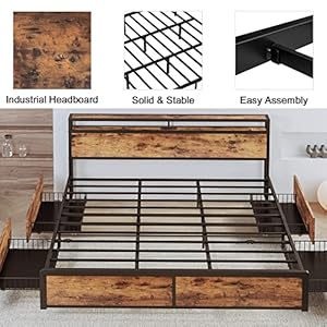 Likimiokingbedframewithstoragedrawer2tierstorageheadboardwithchargingstationnoboxspringneededeasyassemblyvintagebrown Urban Country Home Decor Likimio king bed frame with storage drawer 2 tier storage headboard with charging station no box spring needed easy assembly vintage brown urban country home decor