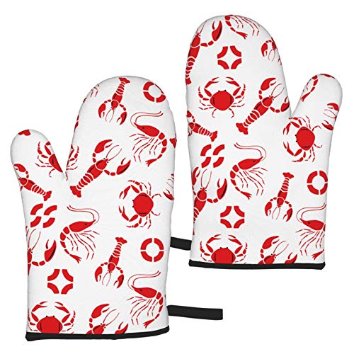 Lobster Shrimp Crab Oven Mitts Gloves Waterproof Heat Resistant Kitchen Microwave Gloves for Cooking Baking BBQ