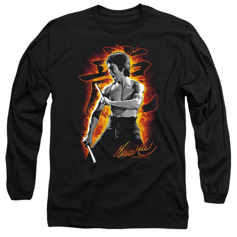 Bruce Lee Dragon Fire Unisex Long Sleeve T Shirt, Black, X-Large