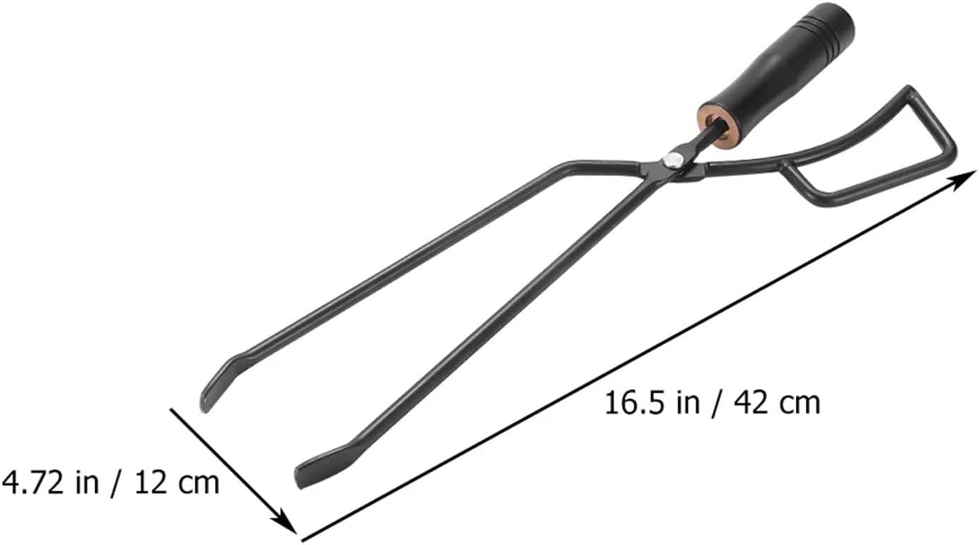 Fire Tongs Tongs Outdoor Supply Barbecue Log Plier Household Charcoal Clip Poker Black Long Fire Pit Tongs (Black)