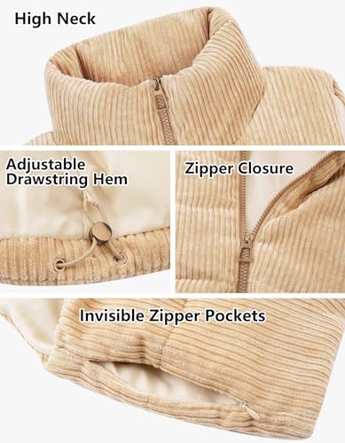 Women's Cropped Puffer Vest Winter Sleeveless Warm Outerwear Vests Lightweight Corduroy Coat with Invisible Pockets2