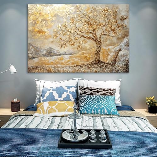 Tableau decoration grand format abstrait dore DunPei Arbre de vie - 4