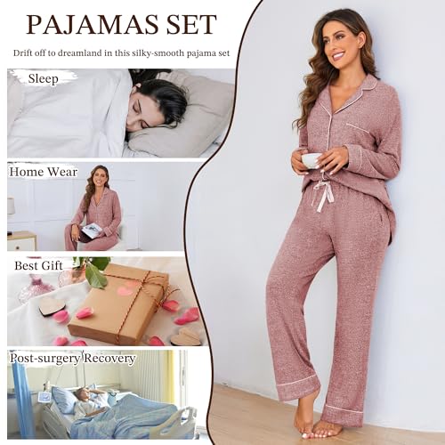 JEYONG Women's Pajama Set – Long Sleeve Button Down Postpartum Lounge Sets – Soft Loungewear Sleepwear Set Cozy PJs for Women2