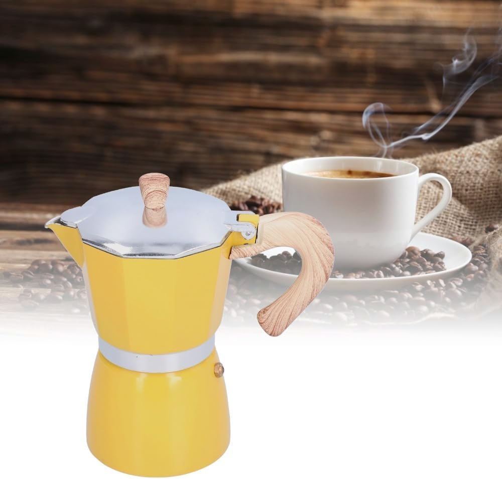 6-Cup 300ml Aluminum Moka Pot Italian Coffee Percolator with Ergonomic Heatproof Handle Stovetop Espresso Maker for Gas & Induction(Yellow)