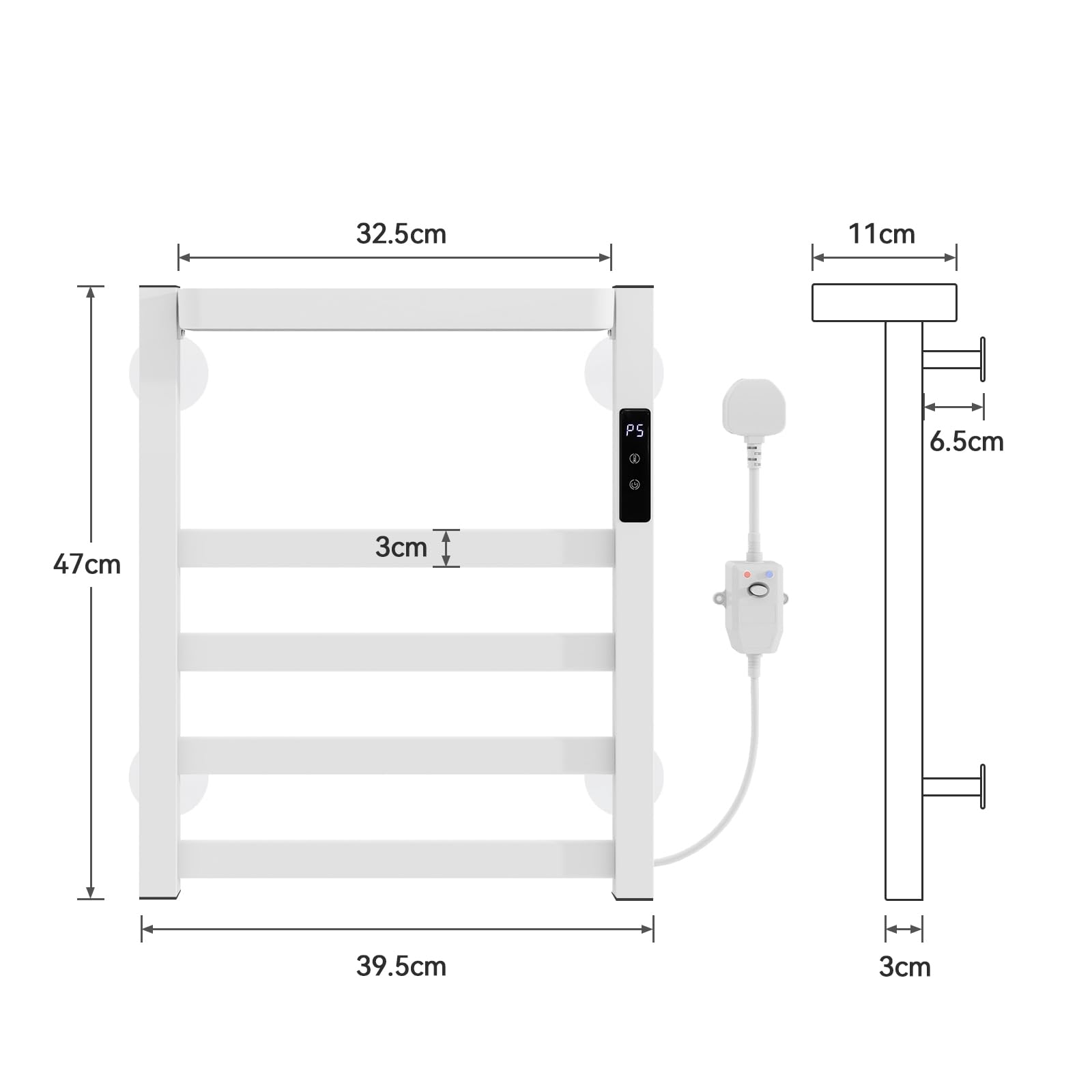 YU YUSING Scaldasalviette Elettrico Bagno 47x40x11cm, Termoarredo Bagno Intelligente con Un Ripiano, Asciugamani con Radiatore da Parete, Portasciugamani, 72W, Display LED, Touch Contro, Bianco