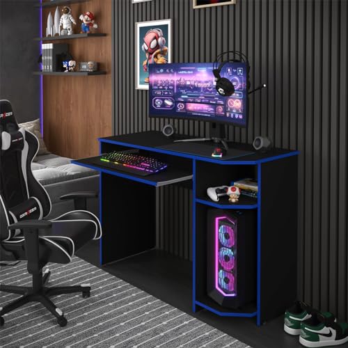 Mesa Gamer escrivaninha Para PC Gamer (Preto/Azul)