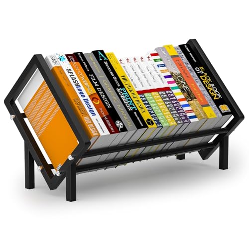 maryeadecoor Desk Bookshelf Made of Stainless Steel - Sloped Book Organizer for Office Study Bedroom - Tabletop Bookshelf 15.7x10.2 Black (Matte black)