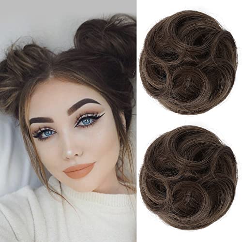 REECHO 2 PCS Mini Claw Clip in Messy & Cat Ears Hair Bun Extensions Wig Accessory Updo Hairpieces for Women Girls (Pack of 2-3.5" Wavy