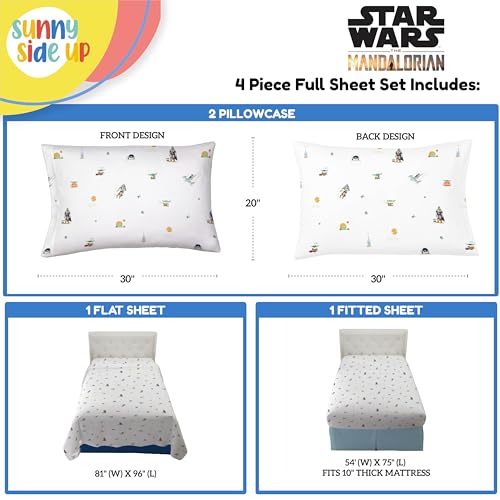 Image of Sunny Side Up Kids Sheet Set with Fitted, Flat Sheets & Pillow Cover - Ultra-Soft Bedding with Pillowcase for Room Decor, White - The Mandalorian, 4 Piece Full
