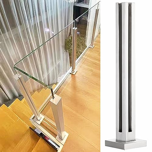 Barandilla de vidrio interior plateada de 75cm con poste central para escaleras 2