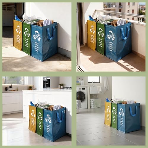 Perfetto 0468D - Cubo de basura para exterior, 3 contenedores, color verde, amarillo y azul , 22 + 26 + 20 x 35 x 49 cm