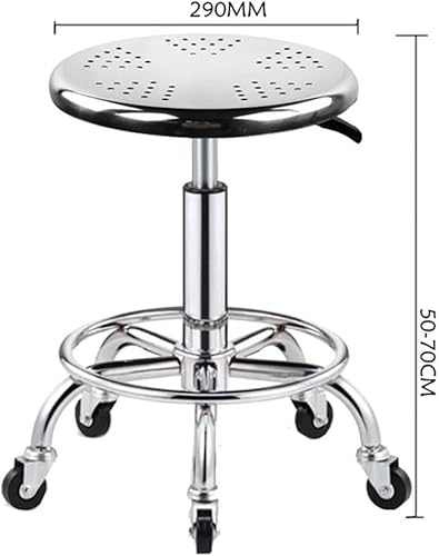 Miniatura 2 de Taburete de acero inoxidable resistente para banco de trabajo, taburete giratorio ajustable con 5 ruedas, estructura de acero inoxidable 304, cojín