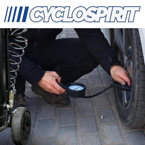 CycloSpirit Universal Bicycle Tire Inflator Gauge with Auto-Select Valve Type - Presta and Schrader Air Compressor Tool (Dial 3" Oversized)