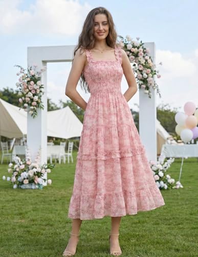 Image of Scarlet Darkness Floral Dress for Women 2026 Flowy Sundress Smocked Cottagecore Dresses