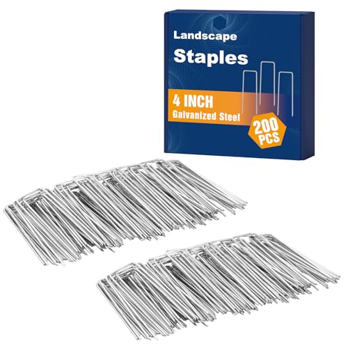 Whonline 200 Pack Landscape Staples 4 Inch Galvanized Garden Stakes U-Shaped SOD Landscaping Fabric Pins Yard Ground Staples for Gardening Lawn Turf Securing Irrigation Pipe Hose Plant Cover