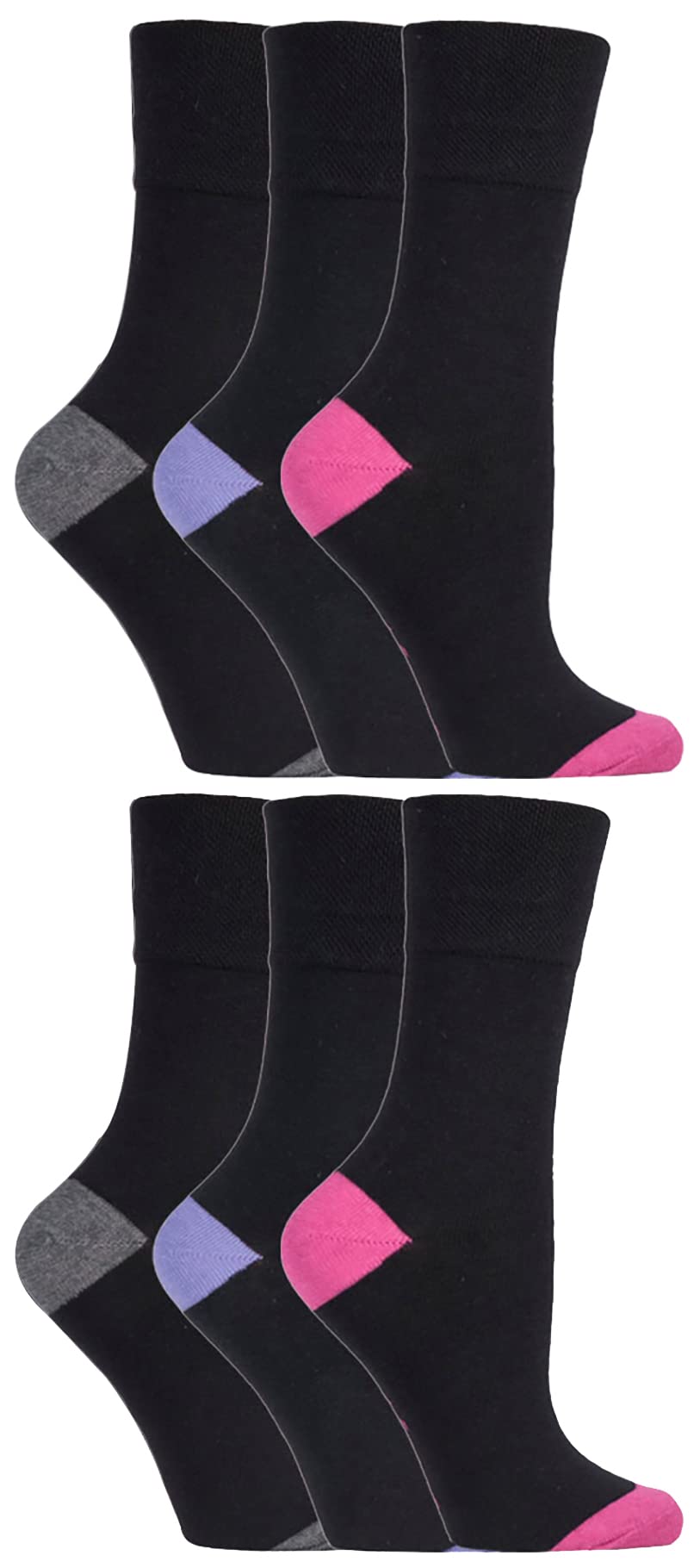 6 Pairs Plain Ladies Gentle Grip Honeycomb Top Socks 6 Colours (SOLRP07HT)