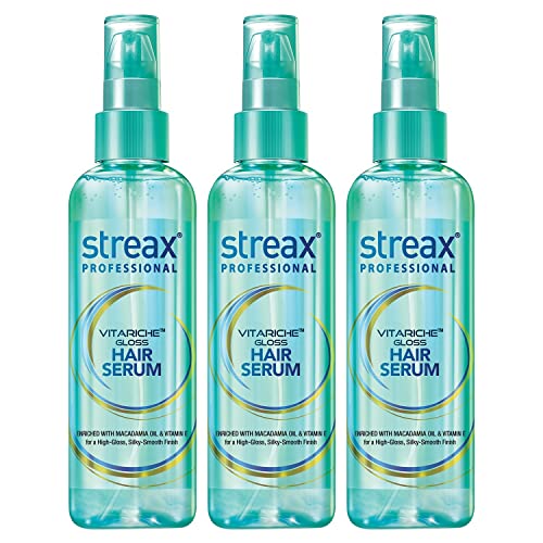 Streax Professional Vitariche Gloss Hair Serum For Women & Men | Enriched With Macadamia Oil and Vitamin E, 115 ml Pack Of 3