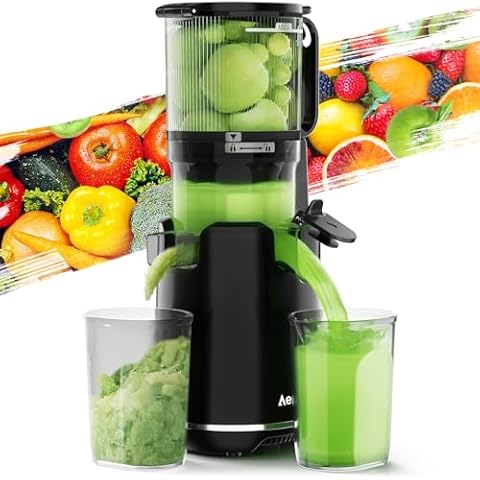 Aeitto Juicer Machines, Cold Press Juicer with 5.3" Wide Mouth, 250W Whole Fruit Juicer, Easy to Clean, 1.7L Large Capacity Masticating Juicer for Vegetable and Fruit, High Juice Yield, Black Cover