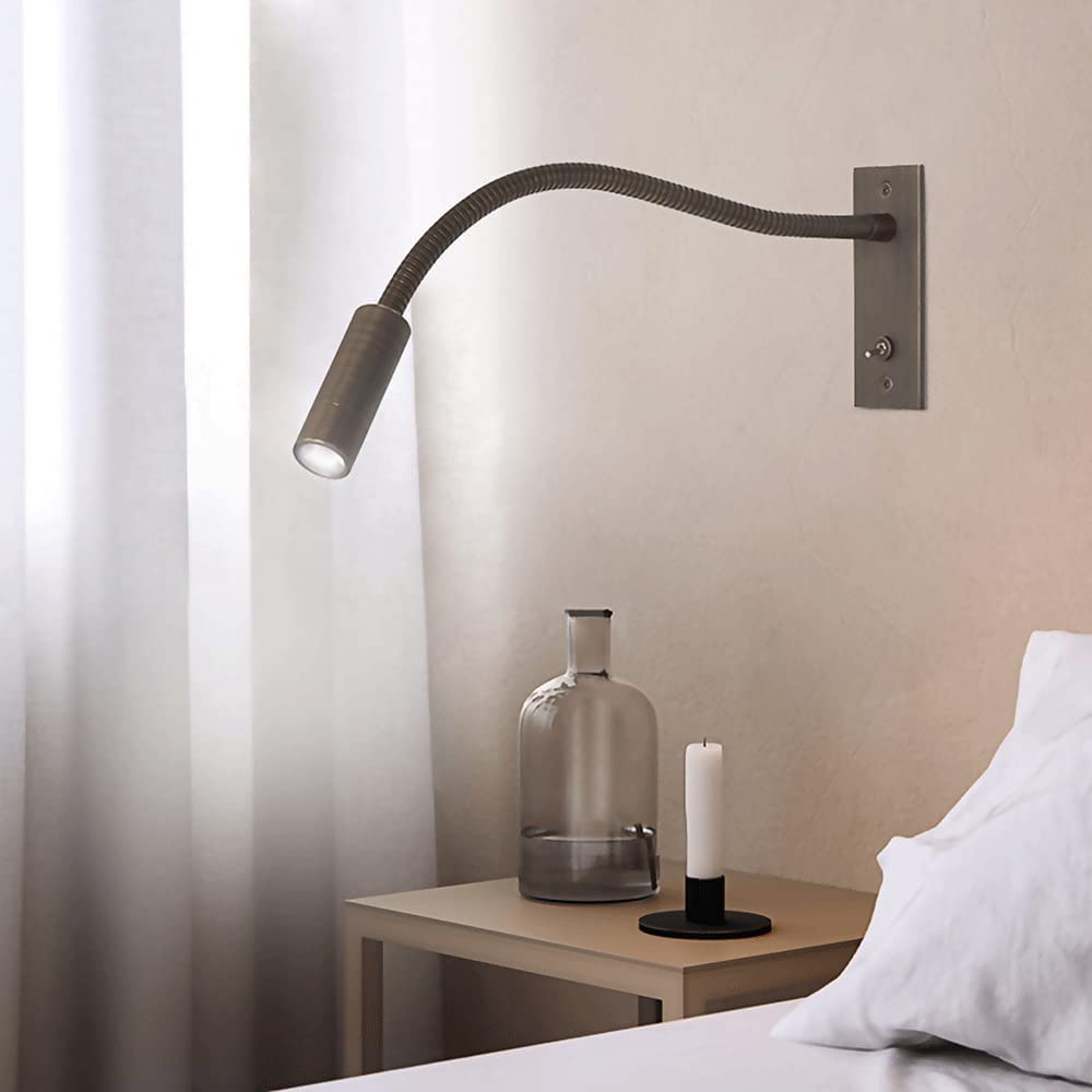 Luces de lectura for libros en la cama, lámpara de lectura minimalista de 3 W LED for cabecera, luces de cabecera de cuello de cisne, luces de exhibición de estantería, cobre antiguo (luz n