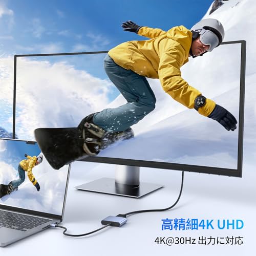USB C HDMI 変換 アダプタ 3-in-1 【4K@30Hz解像度 / 100W PD急速充電 / USB3.0高速転送】 Thunderbolt 3/4互換 Type C ハブ 軽量 画面出力 設定不要 MacBook Pro Air, iPad Pro, iPhone 15 Pro Max, Galaxy S23, Switch, XPS対応 テレワーク 在宅勤務