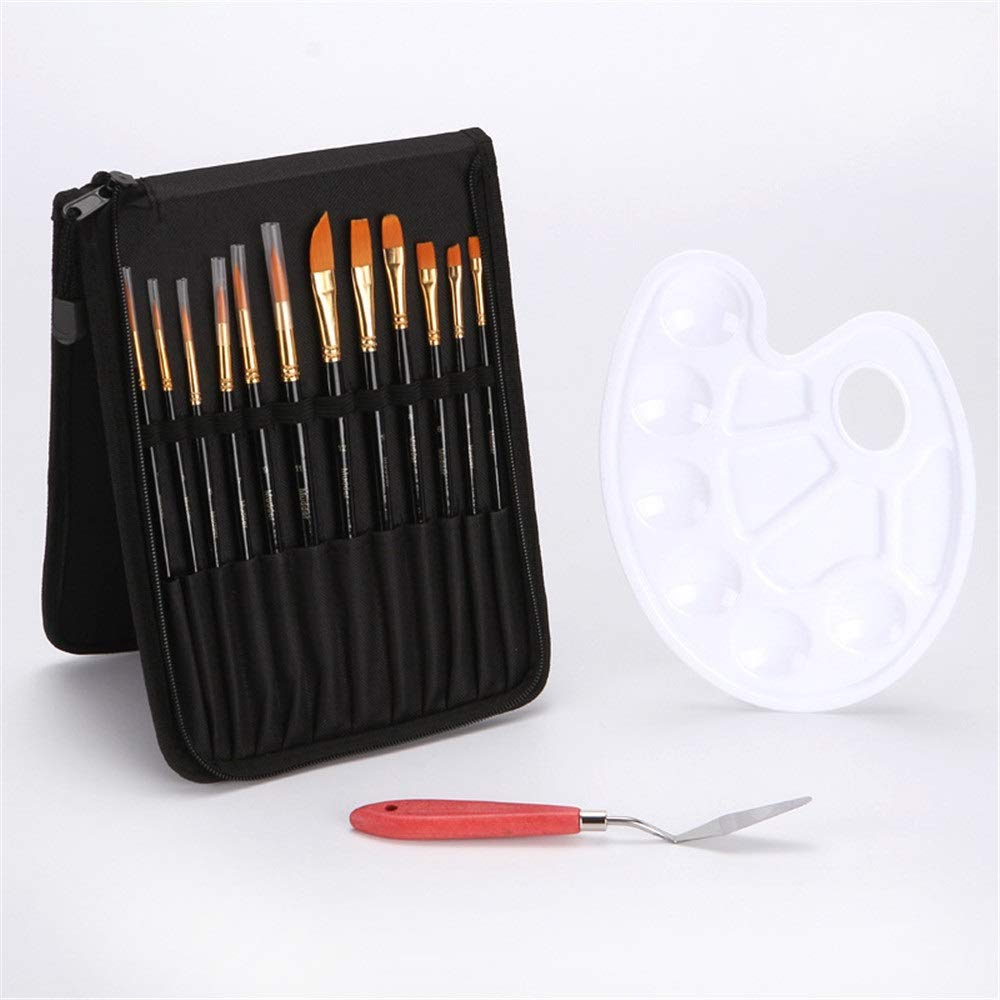 XBTGS Juego de 12 pinceles de pintura profesionales multifunción con paleta escobilla de goma acuarela gouache al óleo para pintura acrílica de acuarela, tamaño libre de negro