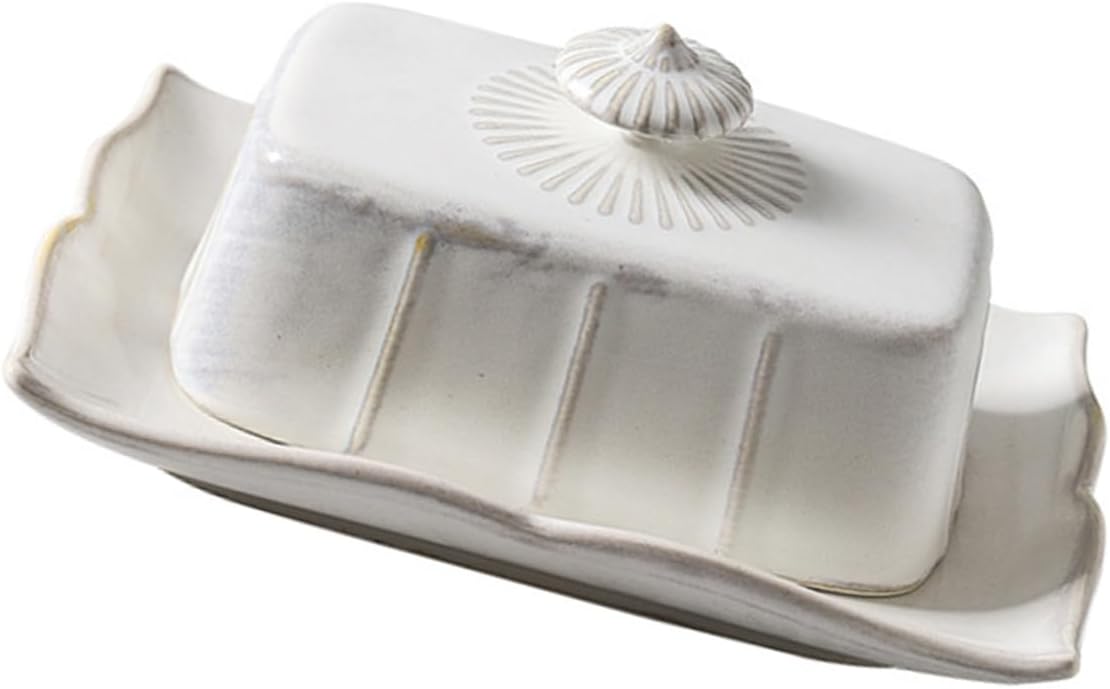 Ceramic Butter Tray with Lid Smooth Delicate Surface Food Plate for Butter Desserts Cheese Snacks Kitchen and Restaurant Rectangular Dish for Household and Hotel