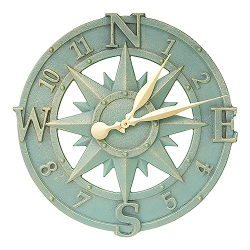 Whitehall Products Compass Rose Clock, Bronze Verdi