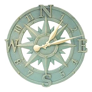 Whitehall Products Compass Rose Clock Bronze Verdi