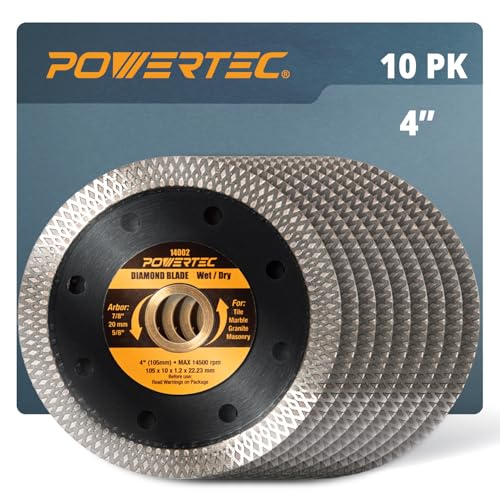 Image of POWERTEC 4 Inch Diamond Saw Blades for Handheld Tile Saw & Angle Grinder 10 Pack, Super Thin Turbo Mesh Rim for Cutting Porcelain, Granite & Ceramic, 4 inch Diamond Blades