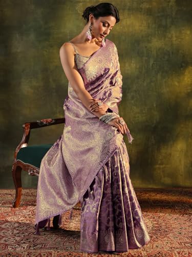 Image of Libas Woven Design Satin Saree for Women With Unstitched Blouse Piece | Traditional Saree for Festive & Wedding
