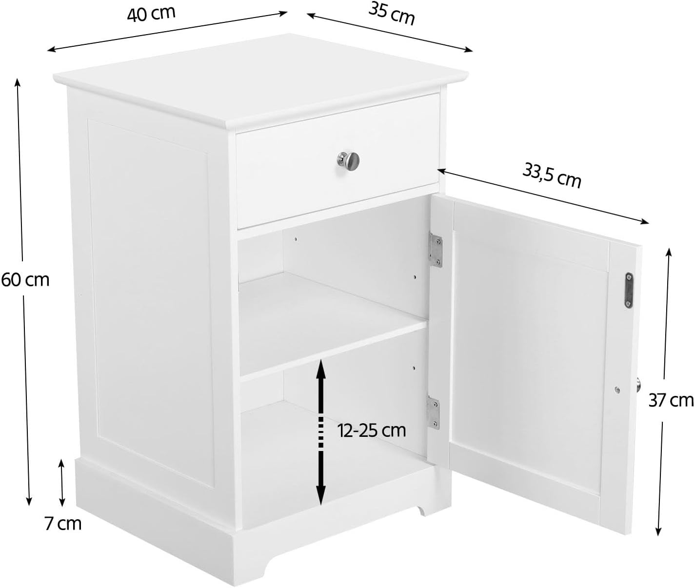 Вибухнув view of bedside table components and dimensions